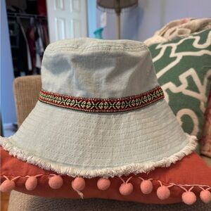 Vintage Raw Hem Boho Design Bucket Hat